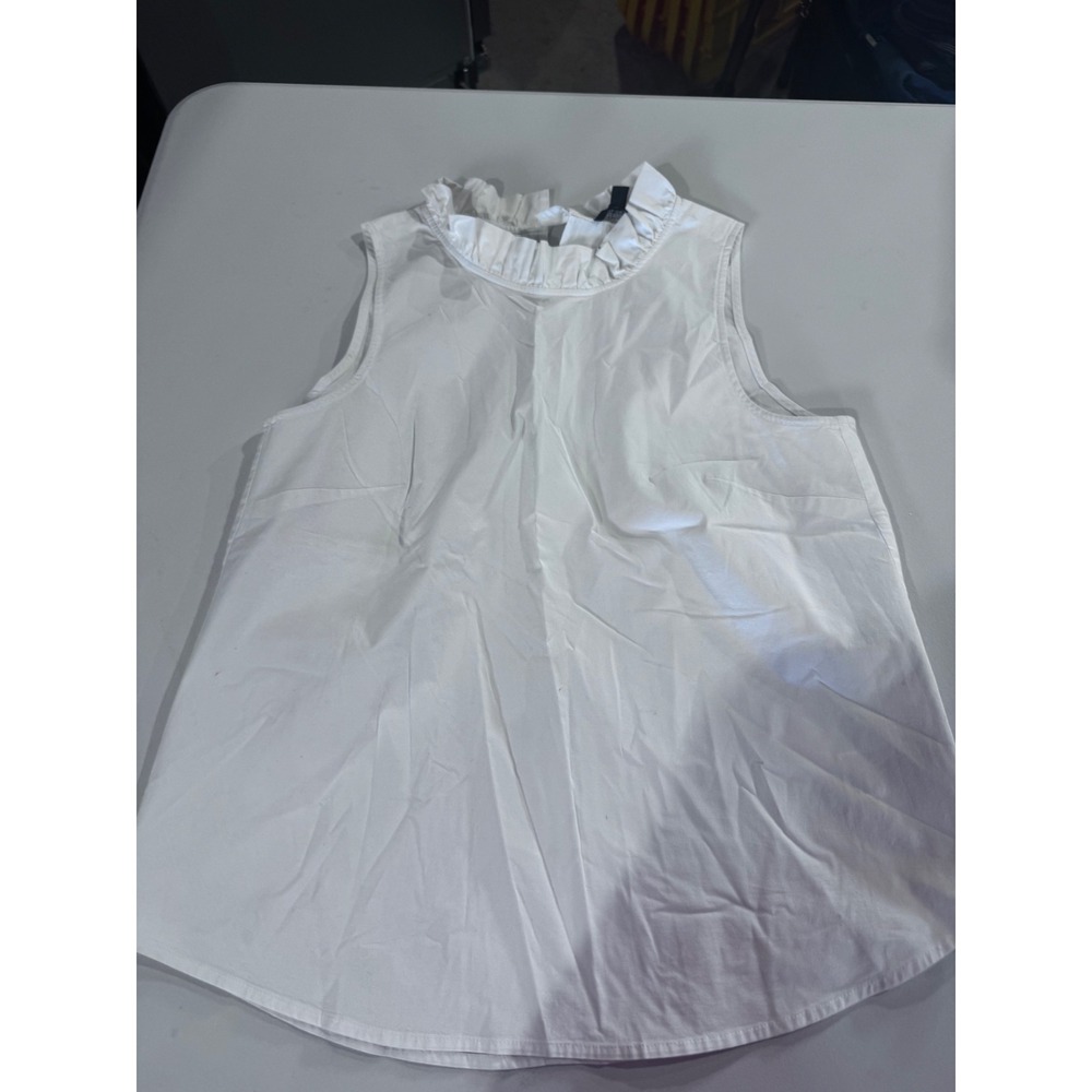 J.Crew Womens White Ruffle Neck Sleeveless Blouse Cotton Poplin Top Size M